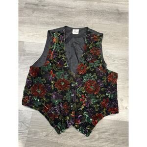 Vintage 70s Eber San Francisco vest top Victorian Button floral